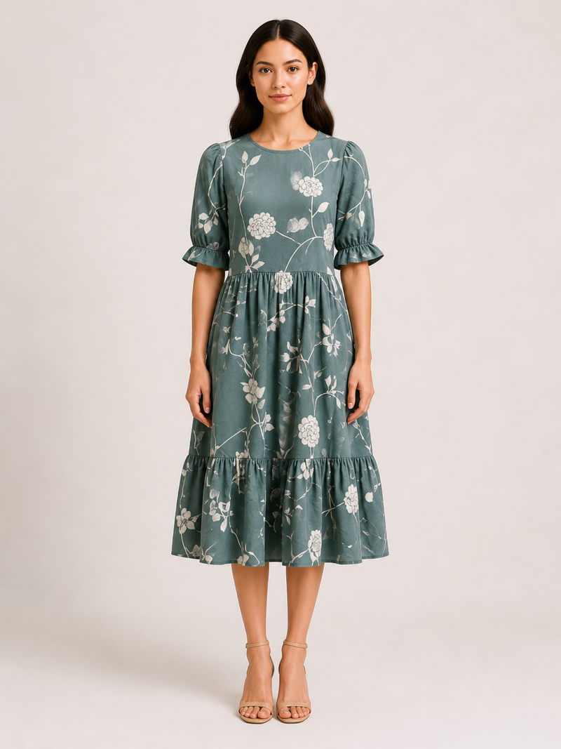 petal sleeve midi dress