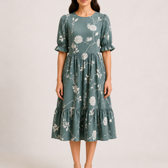 petal sleeve midi dress