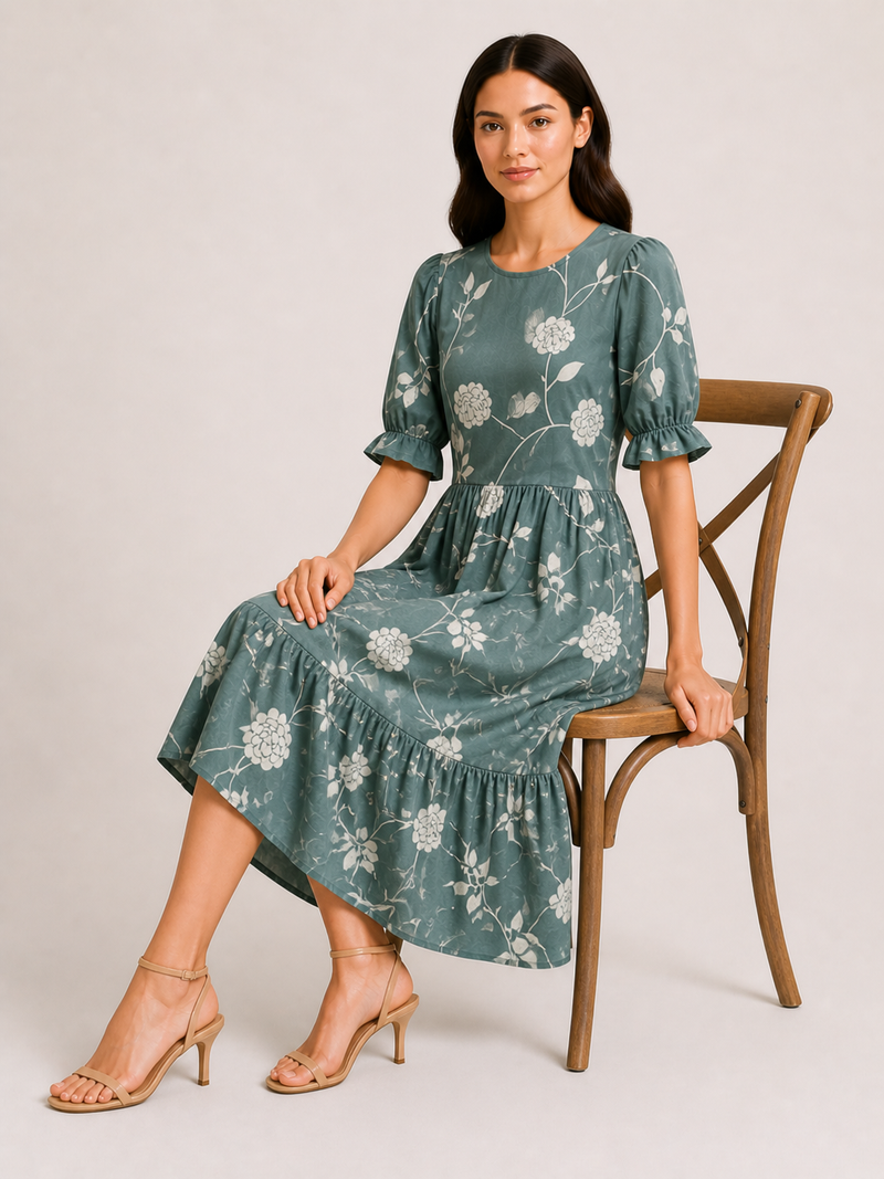 petal sleeve midi dress