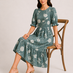 petal sleeve midi dress
