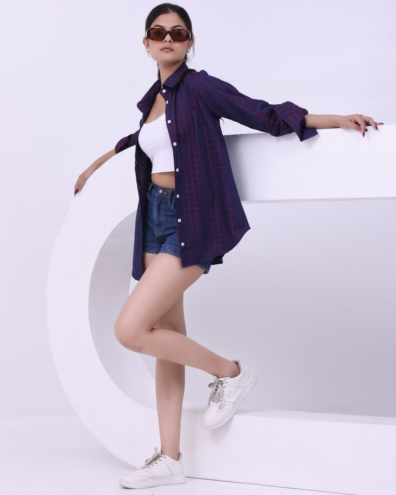 Wine Grid Charm Shirt Red