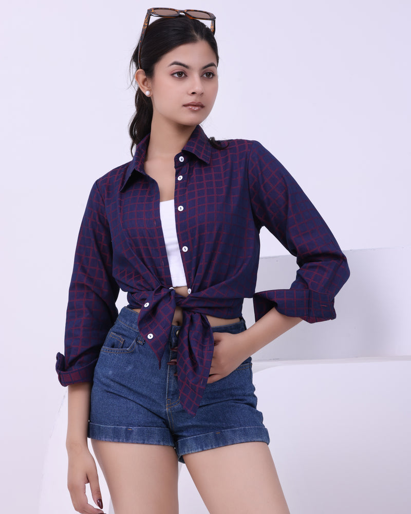 Wine Grid Charm Shirt Red