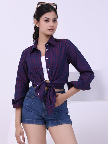 Wine Grid Charm Shirt Red