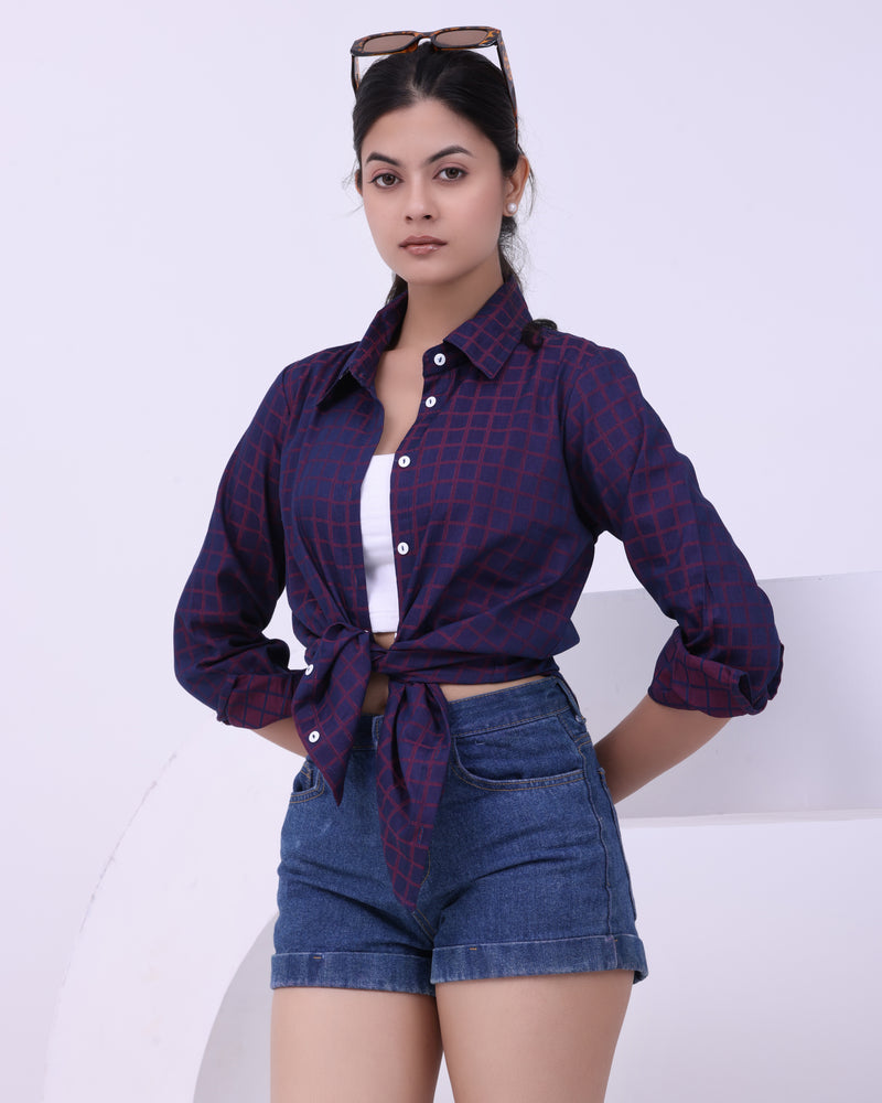 Wine Grid Charm Shirt Red