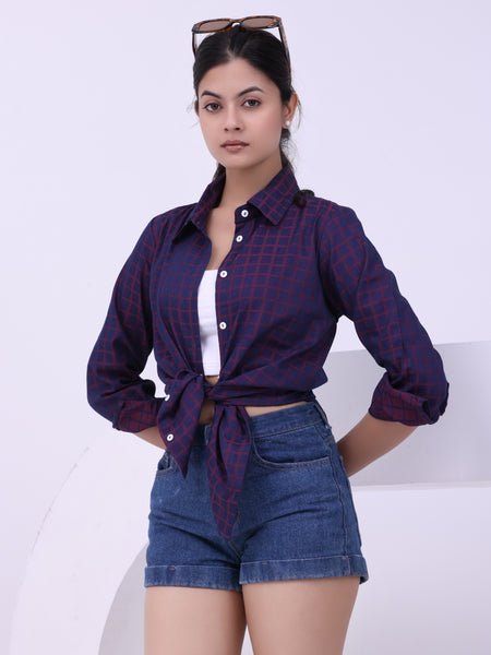Wine Grid Charm Shirt Red