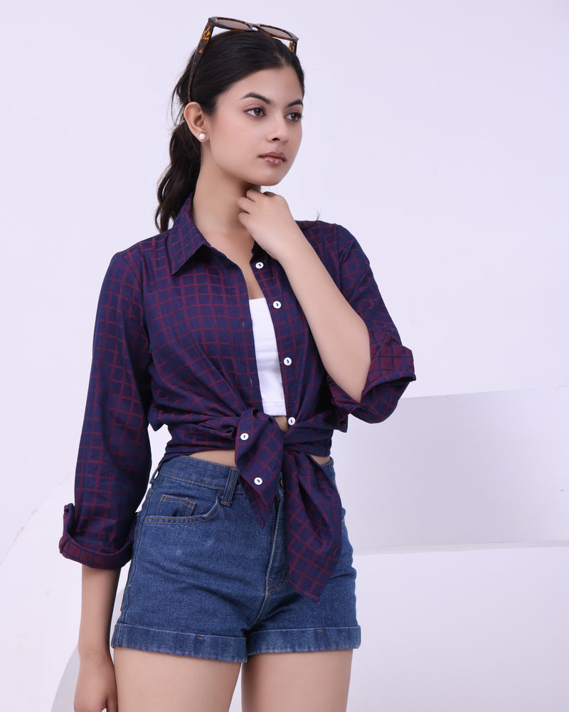 Wine Grid Charm Shirt Red