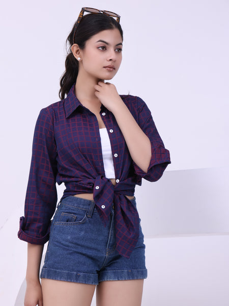 Wine Grid Charm Shirt Red