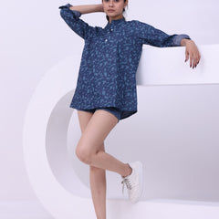 Chic Indigo Grid Short Kurti
