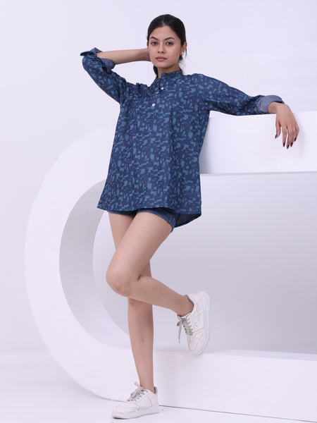 Chic Indigo Grid Short Kurti