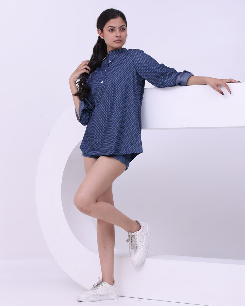 Printed Denim Short Kurti