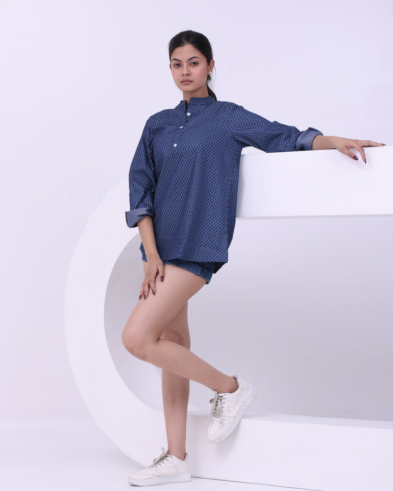 Printed Denim Short Kurti