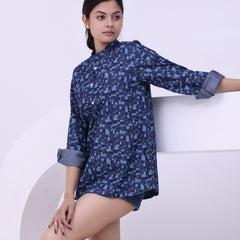 Chic Indigo Grid Short Kurti