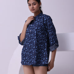 Chic Indigo Grid Short Kurti