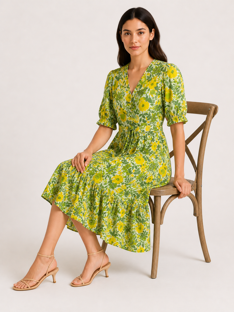 Floral midi sleeve dress