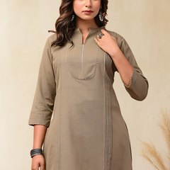 Sand Solid Cotton Kurta Set