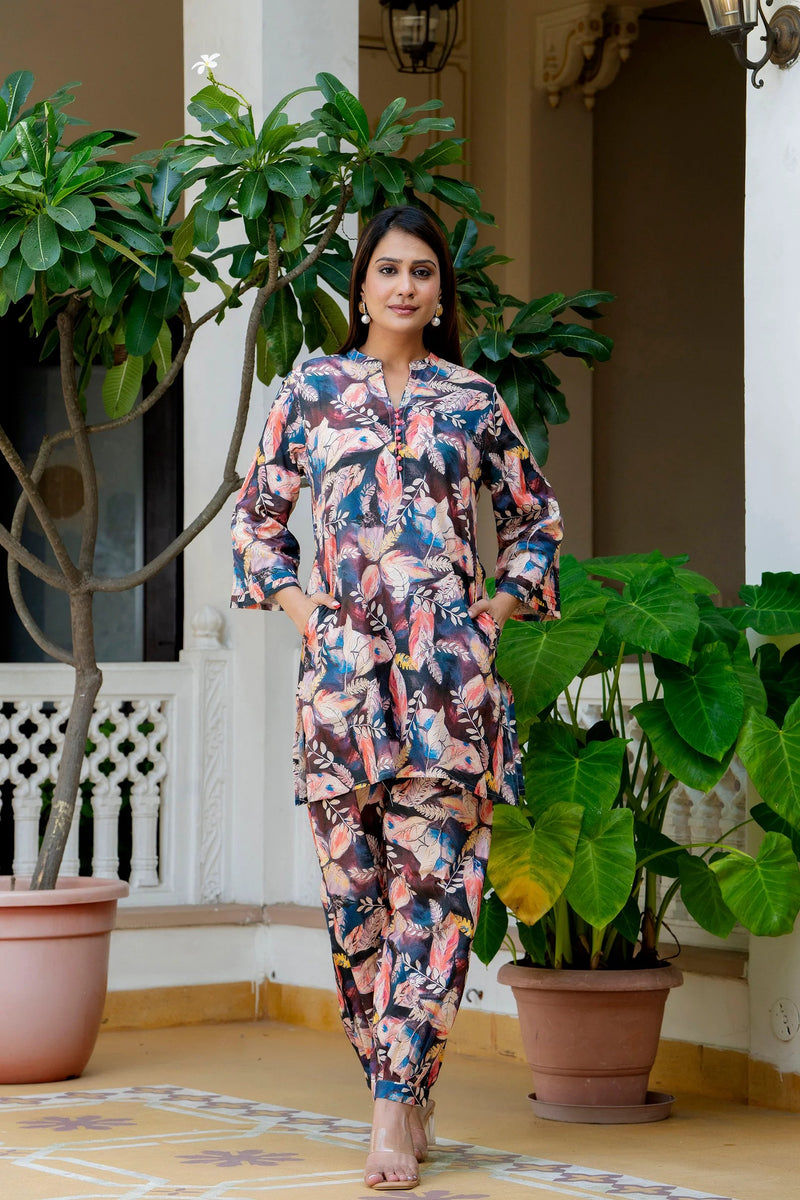 Dusky Feather Print Co-ord Set