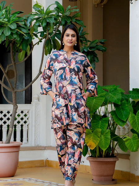 Dusky Feather Print Co-ord Set