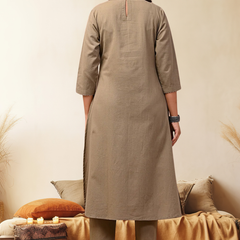 Sand Solid Cotton Kurta Set