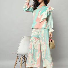Abstract Ruffle Top Co-ord Set