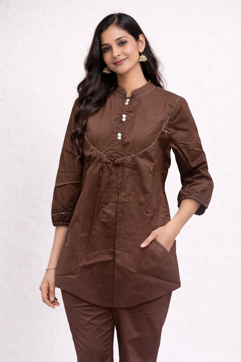Coffee Brown Cotton Co-ord Set Women