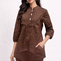 Coffee Brown Cotton Co-ord Set Women