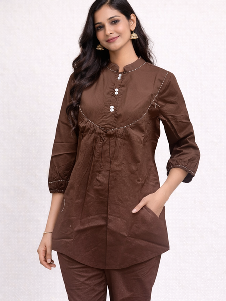 Coffee Brown Cotton Co-ord Set Women