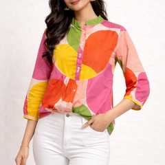 Multicolor Cotton Printed Short Kurti Shirt