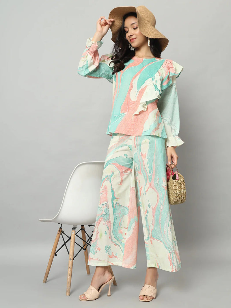 Abstract Ruffle Top Co-ord Set
