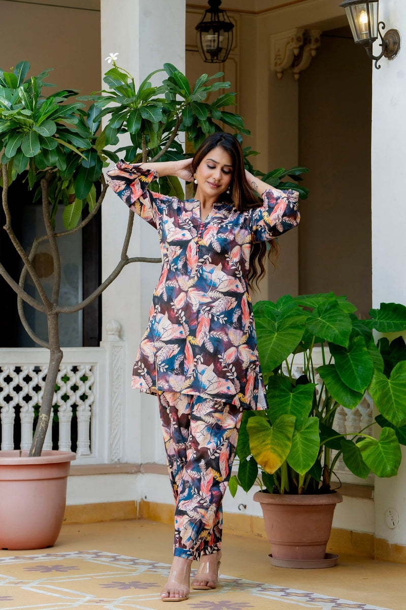 Dusky Feather Print Co-ord Set