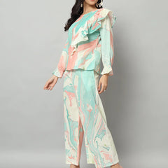 Abstract Ruffle Top Co-ord Set