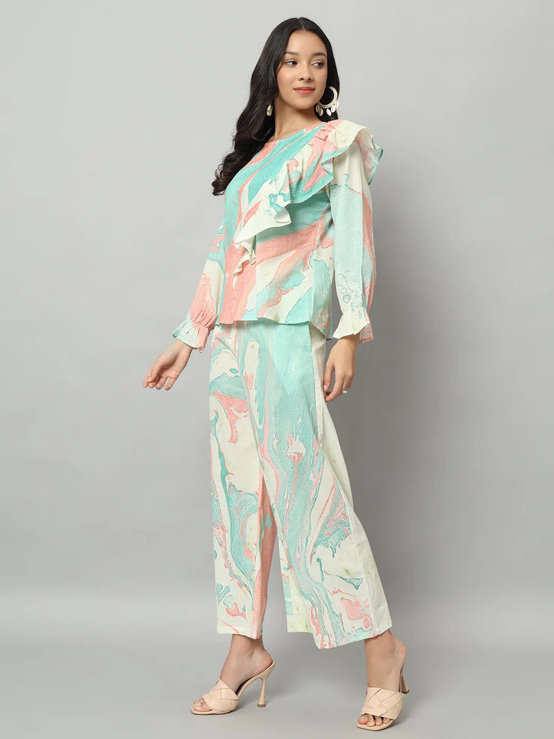 Abstract Ruffle Top Co-ord Set