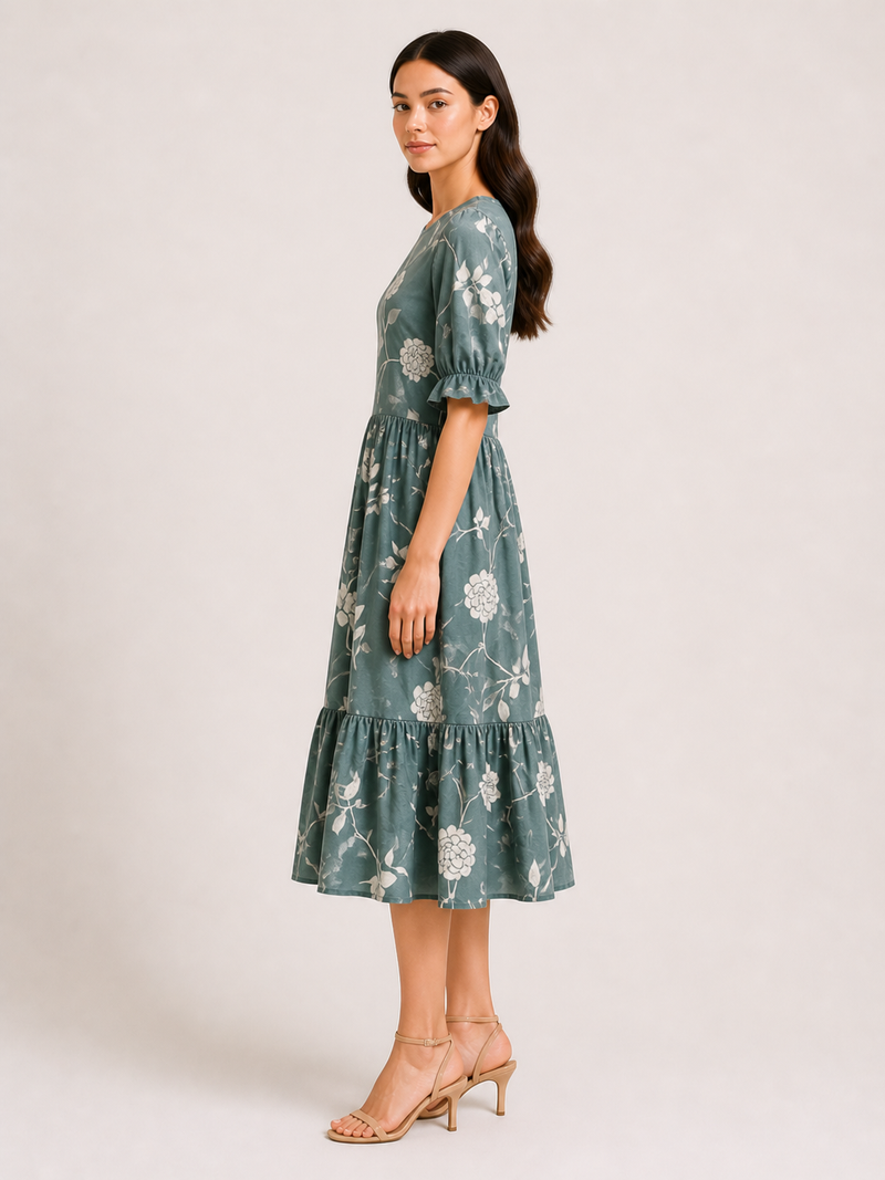 petal sleeve midi dress