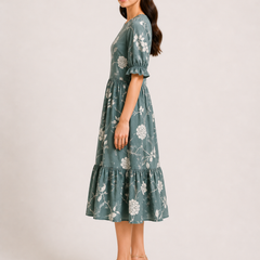 petal sleeve midi dress
