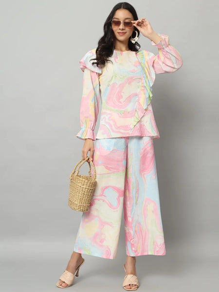 Abstract Ruffle Top Co-ord Set