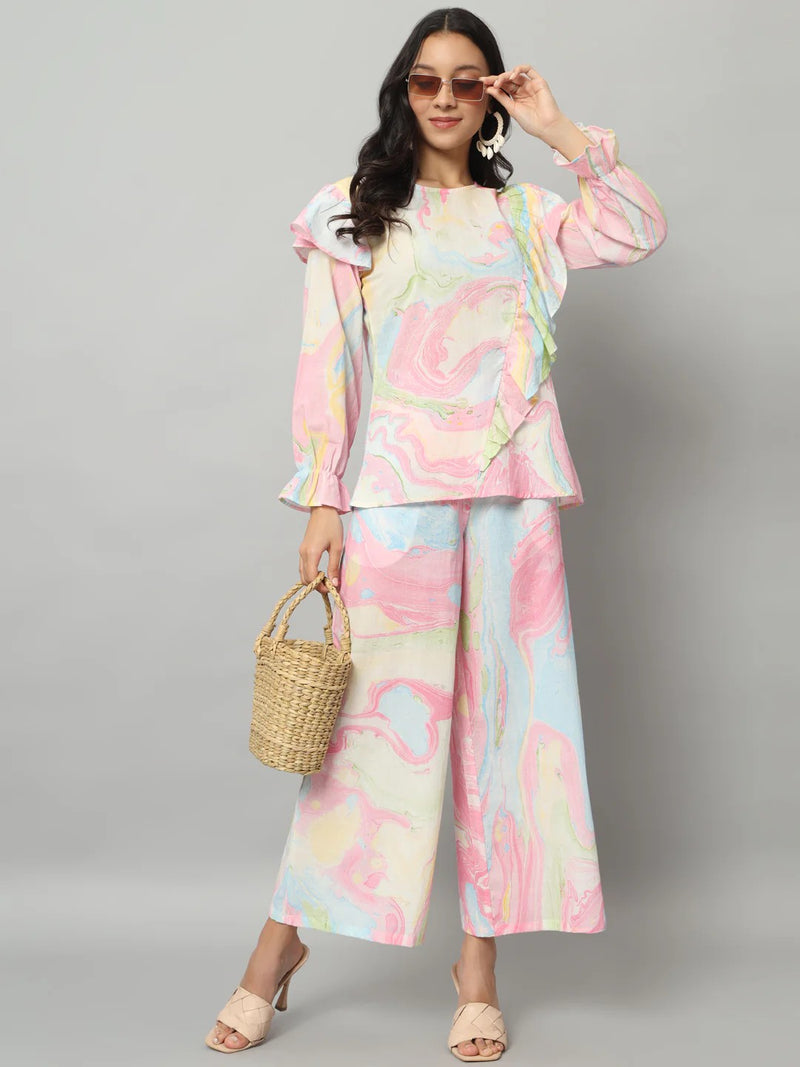 Abstract Ruffle Top Co-ord Set