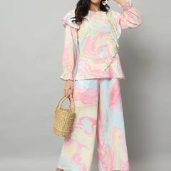 Abstract Ruffle Top Co-ord Set