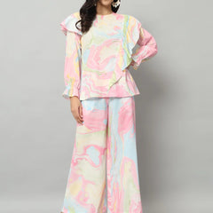 Abstract Ruffle Top Co-ord Set