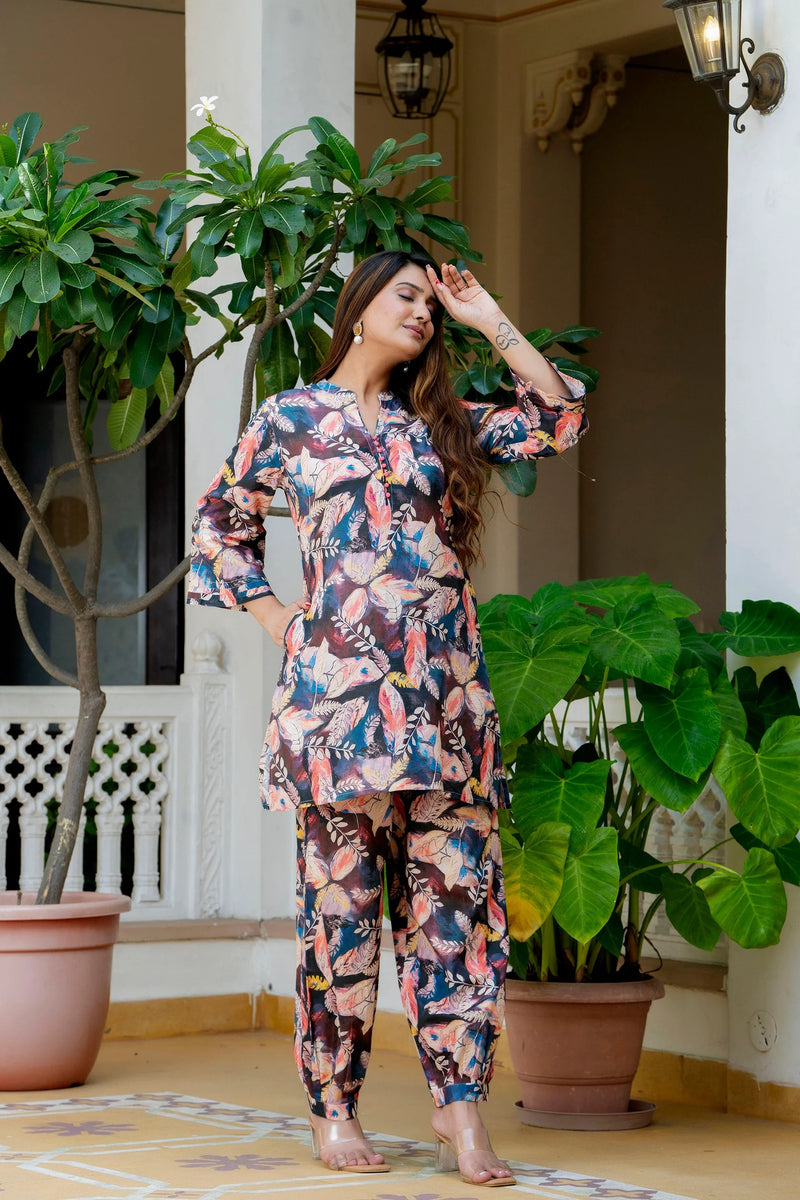 Dusky Feather Print Co-ord Set