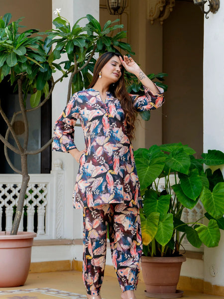 Dusky Feather Print Co-ord Set