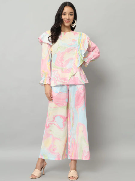 Abstract Ruffle Top Co-ord Set