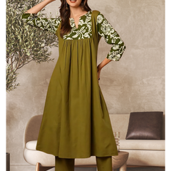 Solid Floral Printed Kurta