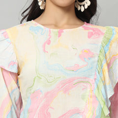 Abstract Ruffle Top Co-ord Set