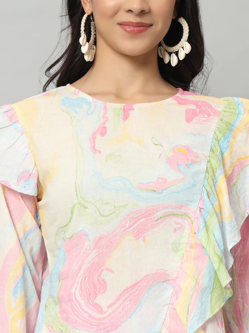 Abstract Ruffle Top Co-ord Set