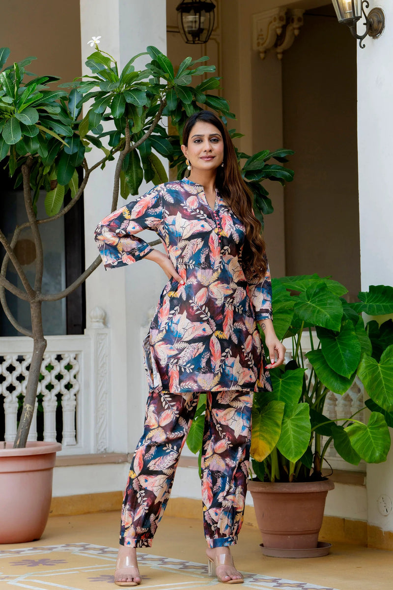Dusky Feather Print Co-ord Set
