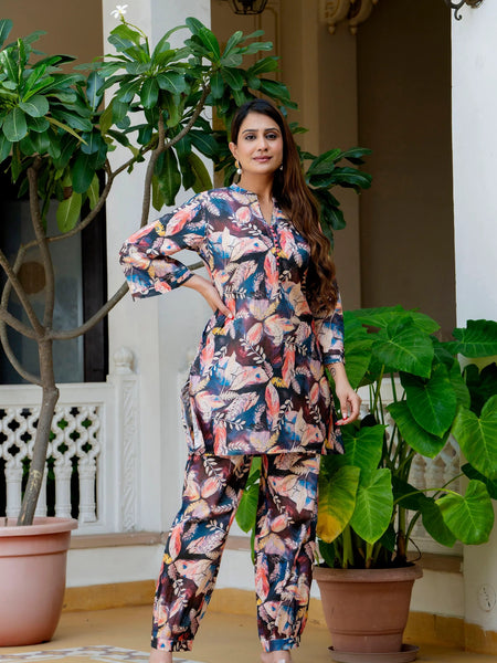 Dusky Feather Print Co-ord Set