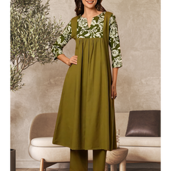 Solid Floral Printed Kurta