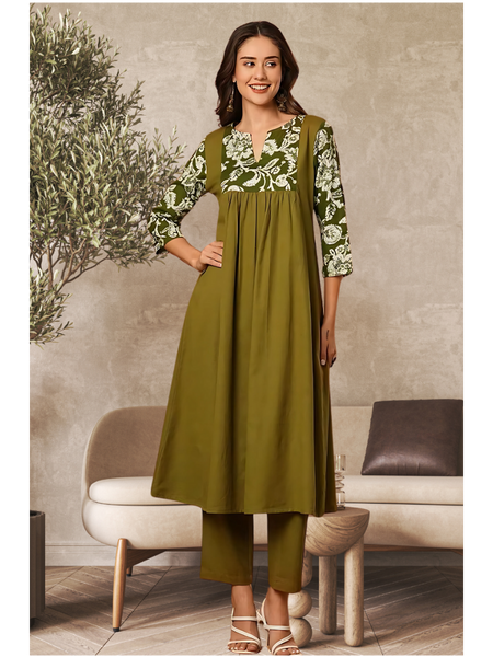 Solid Floral Printed Kurta