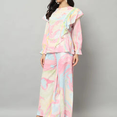 Abstract Ruffle Top Co-ord Set