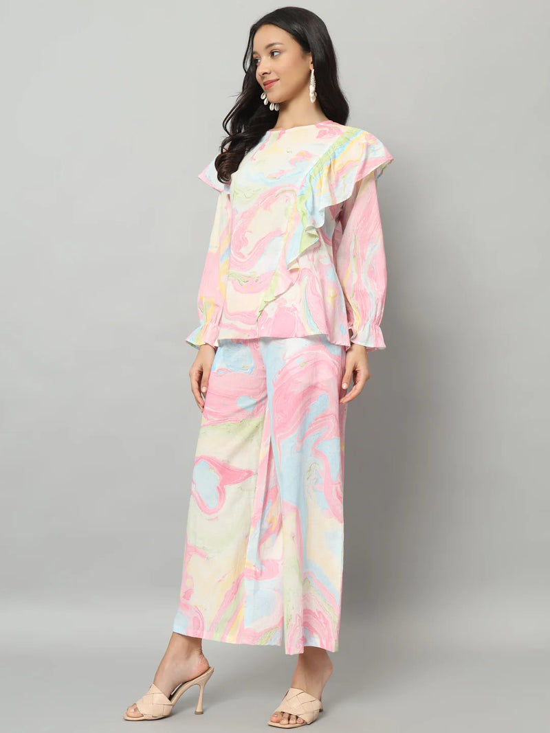 Abstract Ruffle Top Co-ord Set
