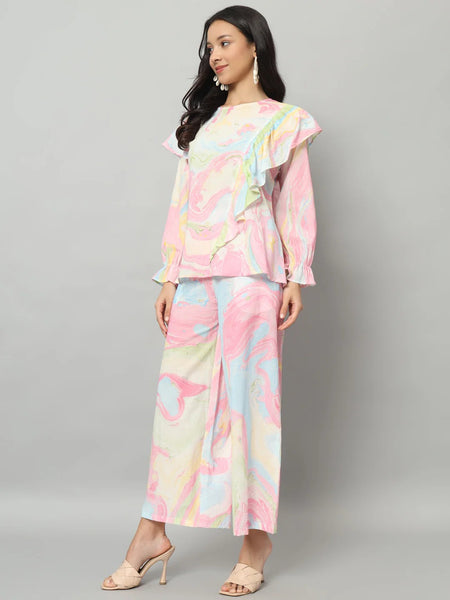 Abstract Ruffle Top Co-ord Set